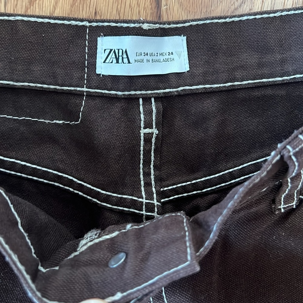 Zara - brown contrast stitch cargo pants - size 2 - 100% cotton - Picture 4 of 9